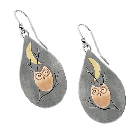 Boho Earrings, Statement Earrings, Teardrop Sunflower Earrings, Dangle Ethnic Earrings for Women, Handmade Bohemian Trendy Boho Vintage Jewelry - style: Owl