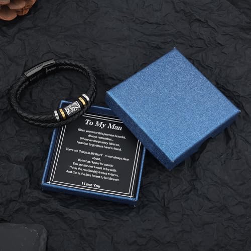 Mens Leather Bracelet,Black Stainless Steel Double-Row Braided Black Stainless Steel Love You Forever Engraved,Baptism Easter Day Gift for Men Son & Grandson - style: For Man