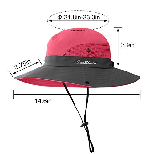 3 Pieces Womens Ponytail Wide Brim Sun Hat Packable UV Protection Beach Cap for Fishing & Hiking - color: Watermelon Red＆pink＆orange