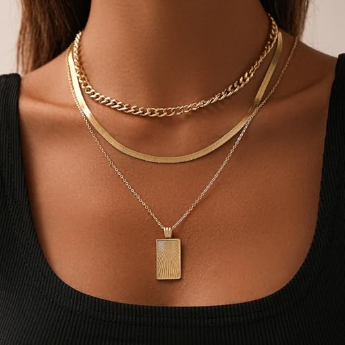 Women's Multi-Layered Gold Necklace, Stackable Delicate 14K Gold Plated Fashion Round Multi Layers Pendant Necklace, Gold Jewelry Set Gifts - color: Gold 1