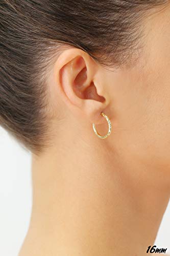14k Yellow Gold Hand Engraved Diamond-cut Round Hoop Earrings - style: 16mm (0.63 inch)