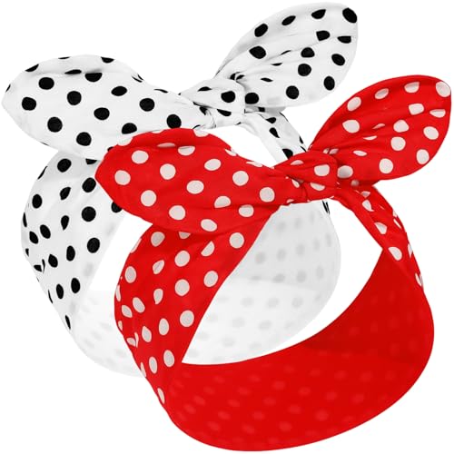 Hicarer 2 Pieces Polka Dot Headband Bandana Headband 50s Costume Hair Accessories Bows Wide Head Wrap for Women(Red, White,Big Dots) - color: Red, White, style: Big Dots