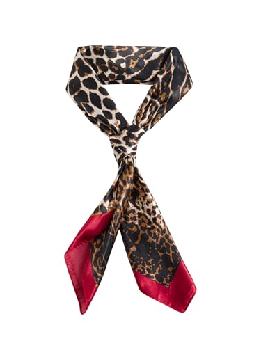 RoseSeek Women's Cheetah Print Silk Head Scarf Leopard Satin Rave Hair Scarf Headband Square Scarves - color: Cheetah Red