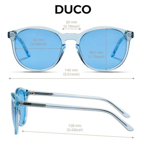 DUCO Women's Trendy Retro Round Acetate Polarized Sunglasses, UV400 99% Glare Block, Lightweight for Daily & Outdoor - color: Transparent Blue Frame Blue Lens