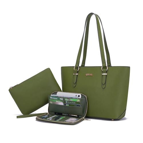 Purses And Wallets Set For Women Work Tote Satchel Handbags Shoulder Bag Top Handle Totes Purse With Matching Wallet - color: A52-3pcs/Set Green