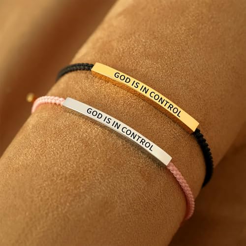 God is in Control Tube Bracelet for Women Men, Handmade Braided Adjustable Inspirational Bracelets Stainless Steel Christian aith Jewelry for Christmas Birthday Gifts - color: Gold-Black
