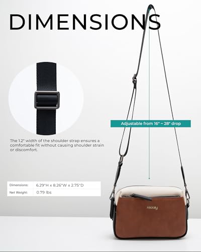 Alldaily Small Triple Zip Crossbody Purse for Women, Vegan Leather Phone Bag with Wide Shoulder Strap - color: Brown & Black & White