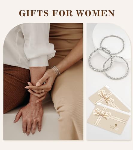 doubgood Gold Bracelets for Women, 5 Piece 14K Gold Plated Bracelet Stack Beaded Ball Jewelry Sets Gifts for Women - color: Style 4-Silver-7.25IN-(3+4+5mm)