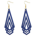 Handmade Wood Triangle Rhombus Hollow Geometric Dangle Drop Earrings Unique Presonalized Retro Gold Hook Earrings For Women - style: Blue