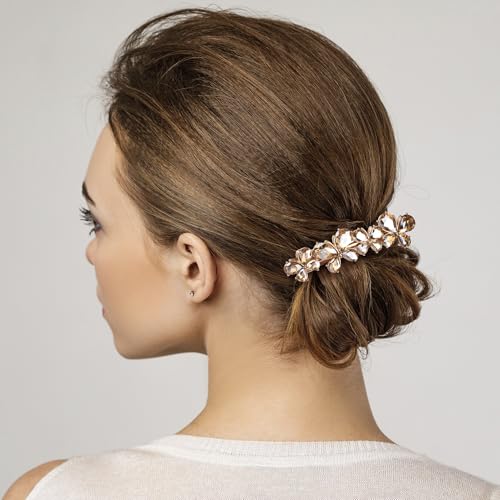 Joez Wonderful Rhinestone Hair Clips, Bridal Hair Accessories for Women, Sparkly Crystal Hair Pins, Fancy Hair Barrettes for Wedding, Bride, Long Hair (Champagne Butterfly, 1 Pcs) - color: Butterfly Champagne