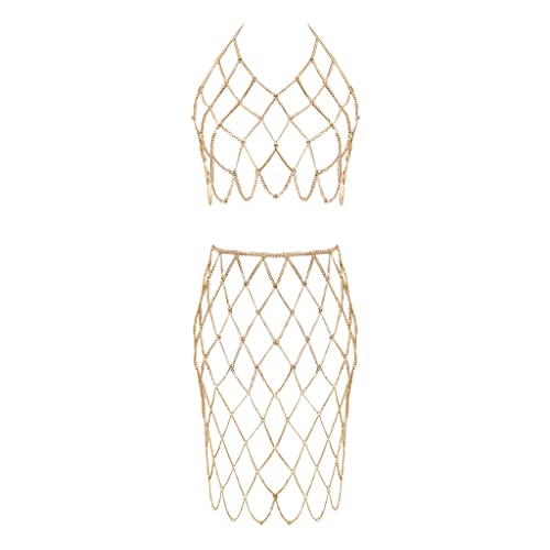 Women's Sexy Suit Body Chain - color: Gold Color-Bra Body Garment Chain Waist Chain Suit-6