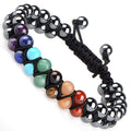 MASSIVE BEADS Double Layer Natural Chakra Healing Power Crystals Macrame Bracelet Yoga Stone Beads Gemstone Meditation Relax Anxiety Bangle for Unisex Women Men - color: 7-Chakras&Hematite, size: 6mm