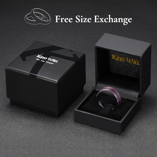 King Will Mens Tungsten Rings for Men Two Tone Grooved Mens Wedding Band Cool - color: Black & Purple Two Groove