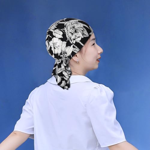 4pcs Pre-Tied Chemo Head Scarf Beanie Covers Cap Head Scarves Sleep Turban Hat Women Bandana with Stretch Print Ruffle - color: Blue