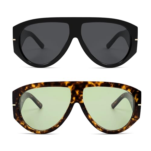Oversized Retro Aviator Sunglasses Womens Mens 70s Classic Vintage Sun Glasses AR82227 - color: Black+tortoise/Light Green