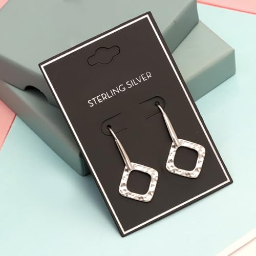LeCalla 925 Sterling Silver Drop & Dangle Earrings for Women | Handmade Hammered Textured Drop Dangle Earring Jewelry | Women's Hammered Earrings Jewelry for Gift Mom Wife - color: Open Square