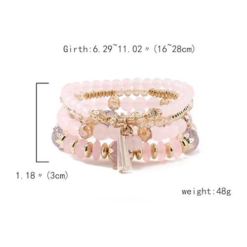FUTIMELY Bohemian Crystal Beaded Bracelets Set for Women,Dainty Handmade Multilayer Colorful Charm Bracelet Beaded Stackable Stretch Bracelet Jewelry - color: Pink