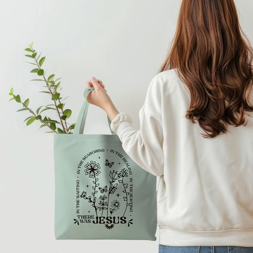Jesus Tote Bag, Christian Tote Bags for Women, Religious Reusable Grocery Bags - color: Green Floral