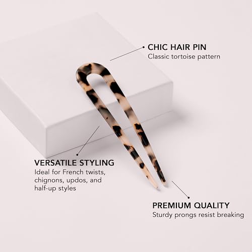 The Hair Edit Sleek Chignon French Pin, Elegant Tortoise Pattern, Hair Accessory for Buns, French Twists & Updos, Lightweight Pin for Effortless Everyday Style, Hair Pin for All Hair Types - color: Tortoise