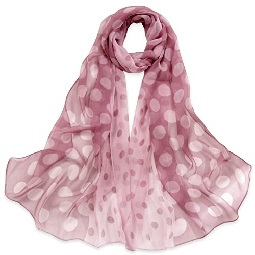 E-Clover Unique Fashion Women's Scarf Chiffon Sheer Scarves for Women Lightweight - color: Polka Dot-pink
