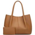 KKXIU Tote Bag for Women Vegan Leather Shoulder Purse Large Capacity Travel Bag - color: Brown2