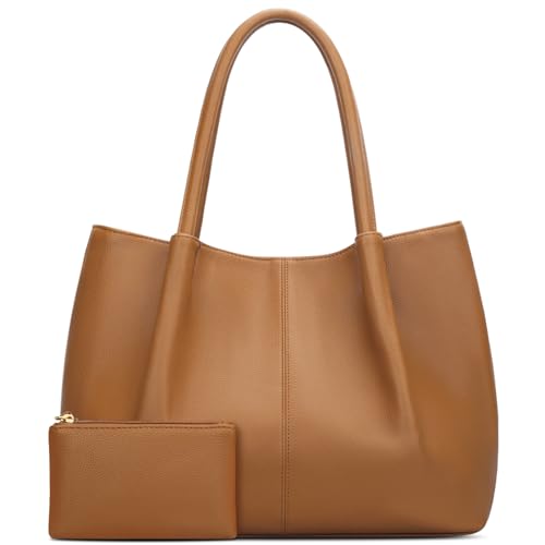 KKXIU Tote Bag for Women Vegan Leather Shoulder Purse Large Capacity Travel Bag - color: Brown2