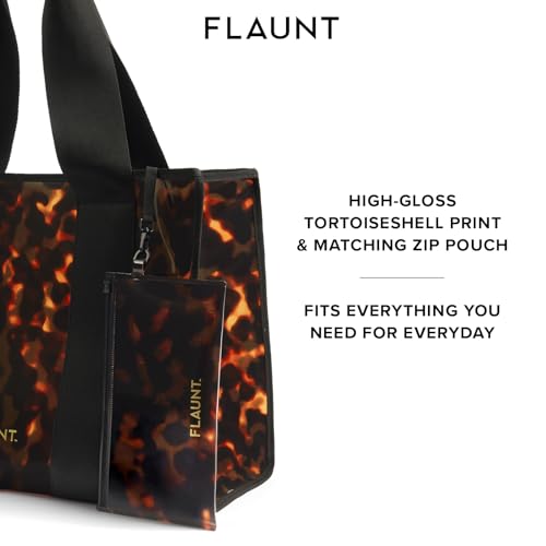 FLAUNT Everyday Tote Bag with Phone Pouch for Women - Lightweight, Airline Approved, Easy To Carry, Foldable & Washable - color: Tortoise Shell
