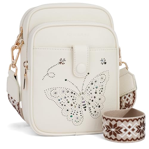 KITEVIUN Crossbody Bags for Women Leather Crossbody Purse Small Shoulder Phone Purse with Adjustable Strap & RFID Card Slots - color: 06-white