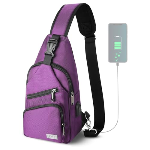 AMJ Crossbody Sling Bag Men Women, Casual Shoulder Backpack, Chest Daypack Satchel for Hiking Travel - color: Purple, size: Small
