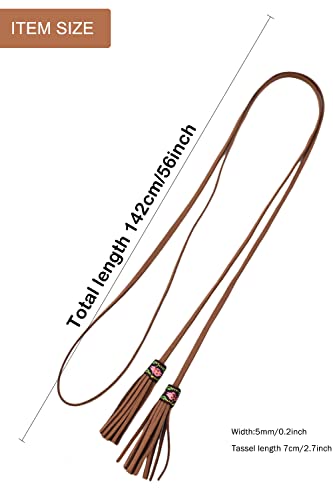 TeeYee Waist Belt Woven Knitted Rope/Chain PU leather 3 Pieces Tassel Rope Skinny Belt - color: 258blacktanwhite