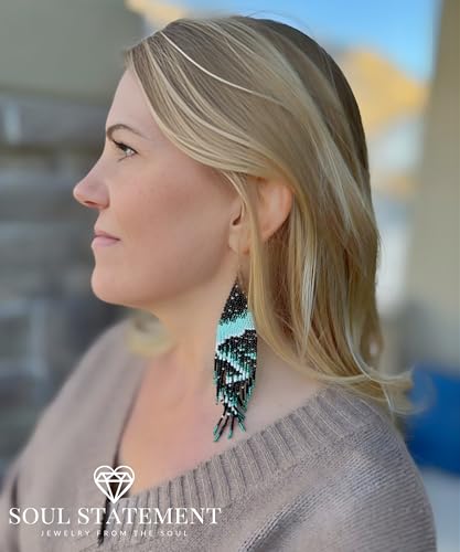 Long Beaded Earrings for Women, Statement Tassel Dangling Earrings, Native American Jewelry Boho Country Colorful Flower Moon Bead Gifts - style: Mystic Lunar
