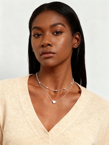 Aluinn Cute Heart Silver Choker Necklace for Women 18K Silver Layered Love Pendant Necklace Dainty Small Silver Necklace Gift Stocking Stuffers for Women Everyday Wear