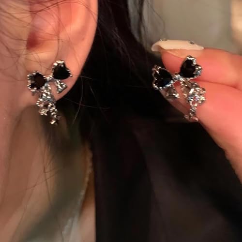 Rhinestone Bow Earrings for Women, Elegant Bridal Jewelry Statement Drop Dangle Earrings, Wedding Guest Dress Matching Accessories, Bridesmaid Gift, Sparkling Party Costume Outfit - color: C3:Black Bow Earrings