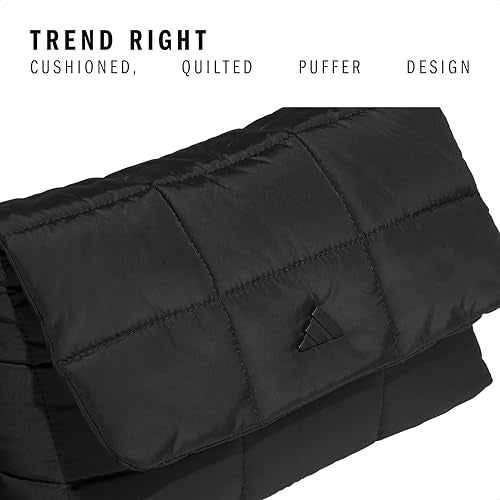 adidas Unisex Quilted Crossbody Bag – Soft Cushioned Puffer Purse, Foldover - color: Black