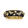 Ross-Simons 0.20 ct. t.w. White Topaz and Black Enamel Bumblebee Ring in 18kt Gold Over Sterling
