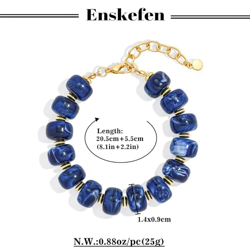 Chunky Beaded Bracelets for Women Boho Multicolor Acrylic Resin Beads Bracelet Adjustable Statement Bracelet Summer Beaded Jewelry - color: Beads bracelet-dark blue