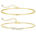 MIDEEO Gold/Silver Ankle Bracelets for Women,14K Gold Anklets for Women Waterproof Cuban Link Heart Beads Herringbone Rhinestone Anklets Set Layered Anklet Bracelets for Women Gold Jewelry Gift - style: 2Pcs Anklets A-Gold