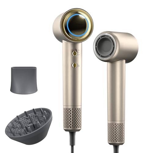 Tideway Hair Dryer Professional High-Speed Ionic Blow Dryer 110,000 RPM, Compact Hair Dryer with Magnetic Diffuser, Fast Drying with Brushless Motor Low Noise Smart Temperature Control-H11 - color: Gold