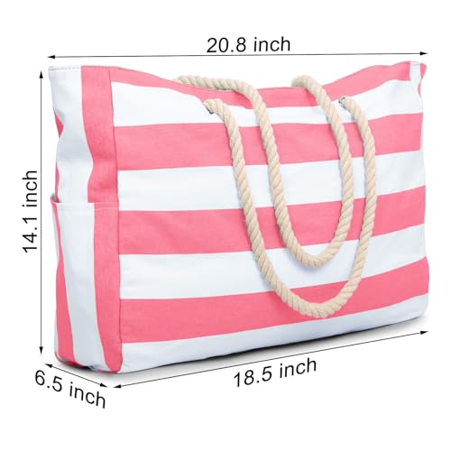 Becokan Beach Bag Large Beach Tote Bag for Women Waterproof Sandproof Swim Pool Bag With Zipper - color: Pink