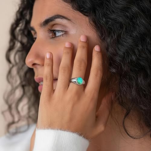 YeGieonr Mood Ring for Women, Non-Tarnish Gold Plated Stainless Steel Color Changing Ring, Dainty Stackable Rings for Women, Emotional Mood Sensing Jewelry Gift - color: silver