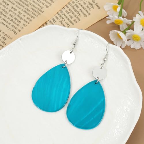 Elisheva Bohemian Lightweight Mother of Pearl Shell Drop Dangle Earrings for Women, Boho Chic Hippie Waterdrop Statement Jewelry Gift - color: teal green