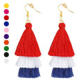 Earrings for Women Dangling, Layered Tassel Earrings Fringe Earrings Bohemian Studs Drop Earrings - color: Red White Blue