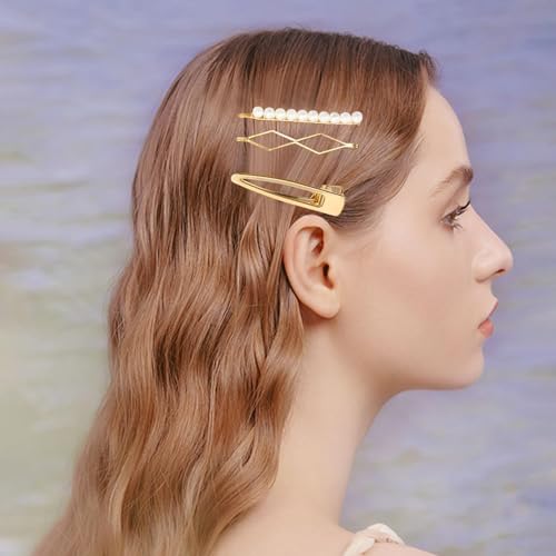 18 PCS Geometric Metal Gold Hair Styling Pins Women Girls Preppy Pearls Hair Clips Bridal Elegant Hair Barrette Set Minimalist Bobby Pins Dainty Hair Accessories - color: Gold