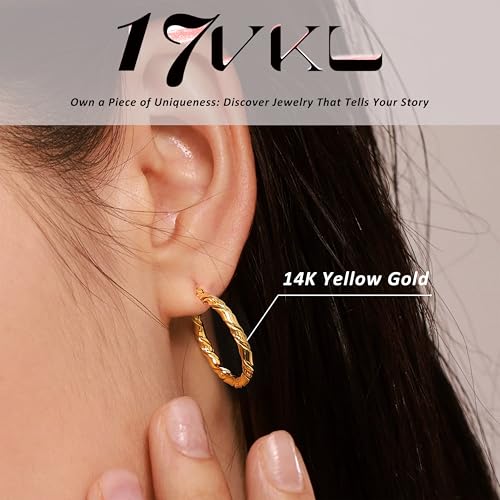 24 Pairs Gold Hoop Earrings Set for Women Hypoallergenic Chunky Chain Twisted Open Hoops Dangle Earring Packs for Birthday Party Fashion Jewelry Gift - color: 18PCS-Gold