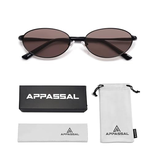 Appassal Retro Oval Sunglasses for Women Mens with Spring Hinge Sunnies AP3696 - color: C11 Black / Brown