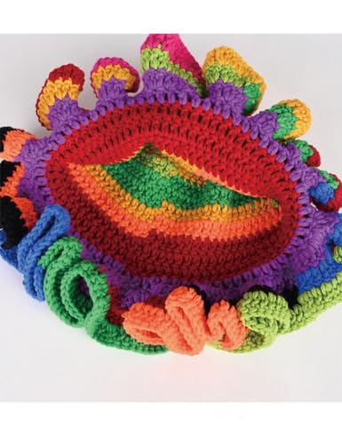 KORADI Womens Crochet Bucket Hat Ruffled Brim Knitted Hats Winter Boho Handmade Caps - color: Red&green