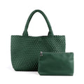 Woven Tote Bag Womens Purse Vegan Leather Shoulder Handbags Fashion Summer Beach Tote Bags Large Travel Totes - color: Blackish Green