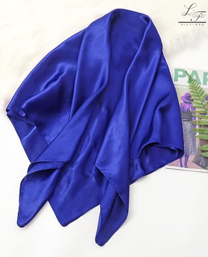 Hioyiwse Satin Square Scarf for Women Solid Color Emulation Silk Handkerchief Hair Ribbon Headband Handbag Purse - color: D6-blue(23.6*23.6inch)