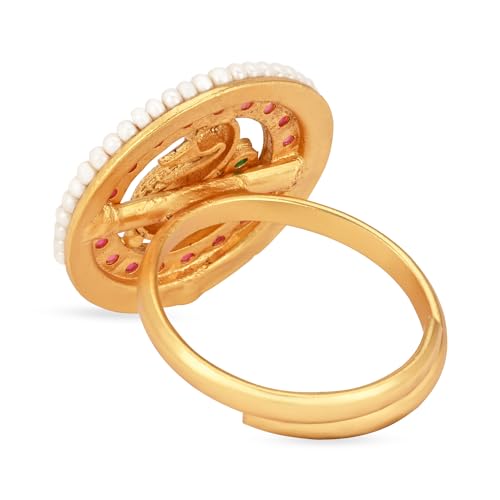 I Jewels Antique Gold Plated Indian Wedding Bollywood Ethnic Floral Shaped design Adjustable Finger Ring For Women & - style: Style 3
