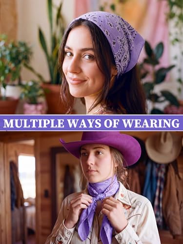 Unittype 48 Pieces Paisley Bandana Novelty Unisex Cowboy Headband Sports Bandannas Scarf Outdoor for Western Party Costume - color: Lavender, style: Classic